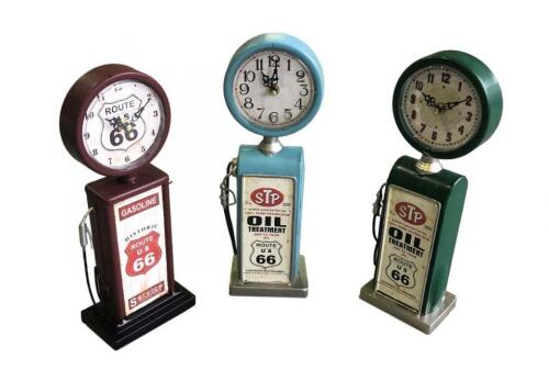 Three small modern petrol pump clocks